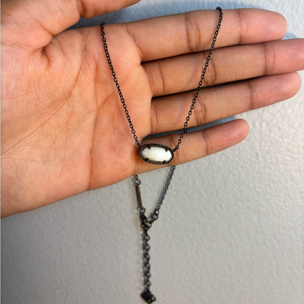 Kendra Scott necklace, black chain and white stone